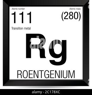 Symbole de Roentgenium. Élément numéro 111 du tableau périodique des éléments - Chimie - cadre carré noir avec fond blanc Illustration de Vecteur