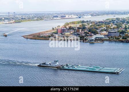 Nouvelle-Orléans Louisiane, vue aérienne au-dessus, Mississippi River, Alger, rivière Bend, transport, navigation, barge, remorqueur, front de mer, ferry la Banque D'Images