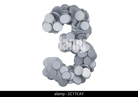 Numéro 3 des cellules de bouton, rendu 3D isolé sur fond blanc Banque D'Images
