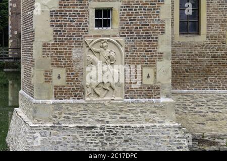 Le relief du cavalier, château d'eau de Hülshoff, près de Havixbeck, Rhénanie-du-Nord-Westphalie, Allemagne Banque D'Images