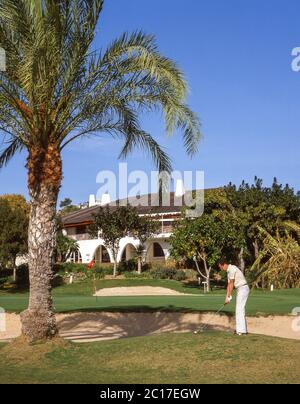 Parcours de golf et clubhouse, Mijas, Costa del sol, province de Malaga, Andalousie, Andalousie, Espagne Banque D'Images