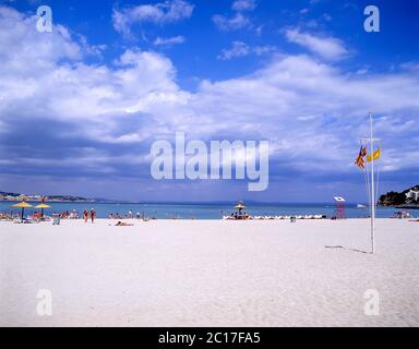 Vue sur la plage, Palmanova, Municipalité de Calvia, Majorque, Îles Baléares, Espagne Banque D'Images