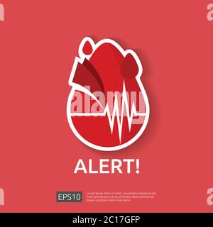danger symbole d'alerte de crise cardiaque. icône de pouls ou de battement. cardiologie de soins cardiaques. concept de journée mondiale du cœur pour bannière ou affiche. Vecteur Illustration de Vecteur
