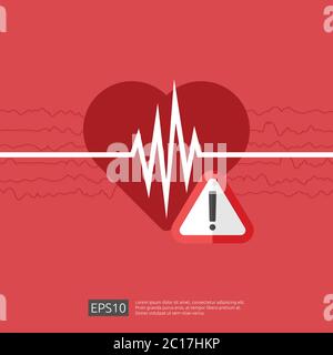 danger symbole d'alerte de crise cardiaque. icône de pouls ou de battement. cardiologie de soins cardiaques. concept de journée mondiale du cœur pour bannière ou affiche. Vecteur Illustration de Vecteur