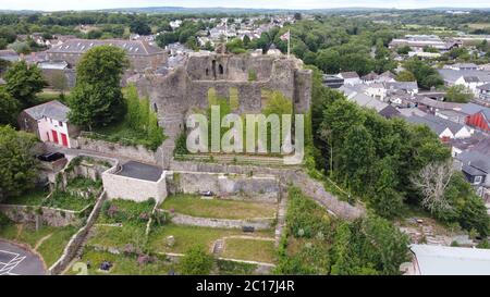 Vue aérienne du château de Haverfordwest, Haverfordwest, Pembrokeshire, pays de Galles, Royaume-Uni Banque D'Images