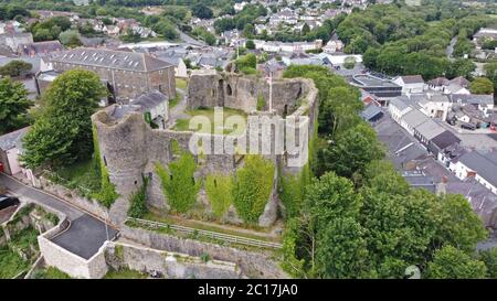 Vue aérienne du château de Haverfordwest, Haverfordwest, Pembrokeshire, pays de Galles, Royaume-Uni Banque D'Images