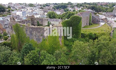 Vue aérienne du château de Haverfordwest, Haverfordwest, Pembrokeshire, pays de Galles, Royaume-Uni Banque D'Images