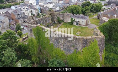 Vue aérienne du château de Haverfordwest, Pembrokeshire, pays de Galles, Royaume-Uni Banque D'Images