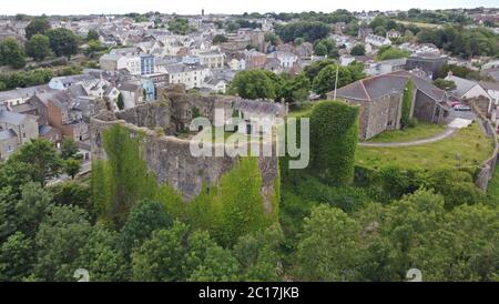 Vue aérienne du château de Haverfordwest, Pembrokeshire, pays de Galles, Royaume-Uni Banque D'Images