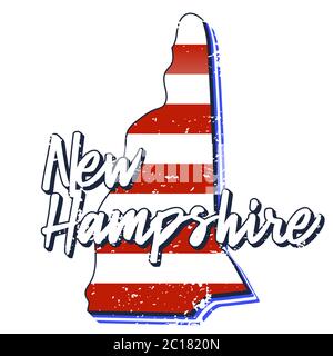 Drapeau américain dans la carte de l'État du New hampshire. Style de grunge vectoriel avec Typographie lettrage dessiné à la main New hampshire sur la carte en forme de vieux grunge vintage Amer Illustration de Vecteur