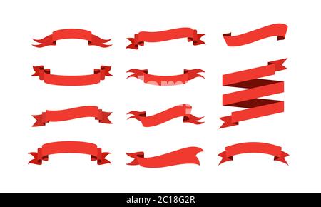 différentes formes de rubans et bannières pour les motifs de célébration, les cartes de voeux et les décorations. Élément de modèle de ruban rouge vierge. Jeu d'icônes de ruban. Illustration de Vecteur