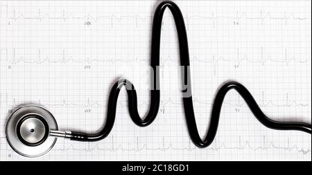 Stéthoscope en forme de battement cardiaque sur électrocardiogramme. Banque D'Images