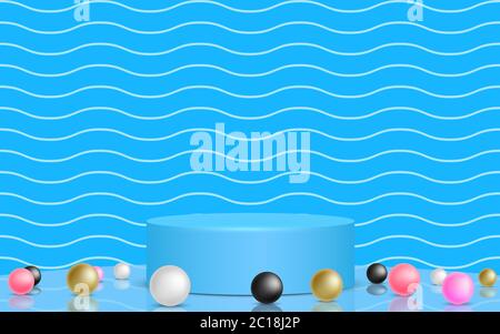 podium bleu avec fond de perles colorées Illustration de Vecteur