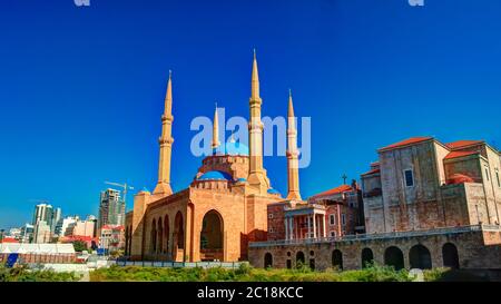 Vue extérieure sur la mosquée Mohammad Al-Amin, Beyrouth, Liban Banque D'Images