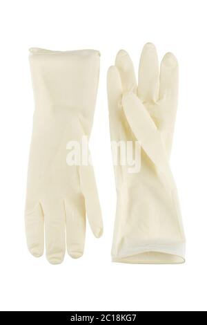 Gants médicaux en caoutchouc stériles isolés sur fond blanc Banque D'Images