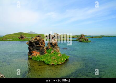 Kalfastrond sculpture de lave autour du lac Myvatn, l'Islande Banque D'Images
