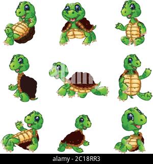 Ensemble de collection Happy Turtle à dessins animés Illustration de Vecteur
