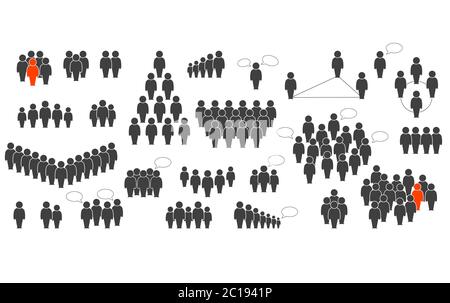 Ensemble d'icônes d'entreprise et de réunion. Groupe et équipe de personnes, conférence, leadership, discussion. Collection d'amitié, de relations, de coéquipier, de societ Illustration de Vecteur