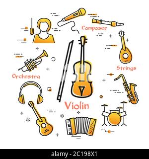 bannière linéaire pour la musique - violon et arc Illustration de Vecteur