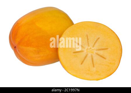 Frais mûrs kakis isolé sur fond blanc Banque D'Images