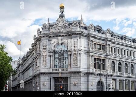 Madrid, Espagne - 12 juin 2020 : Banque d'Espagne sur la place Cibeles Banque D'Images