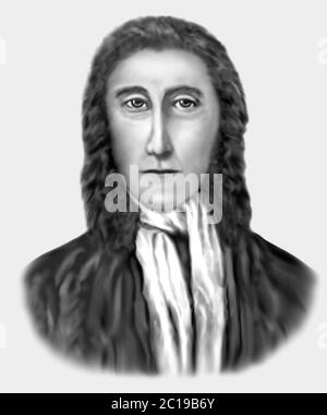 Robert Hooke 1635-1703 Portrait scientifique anglais basé sur des descriptions écrites Banque D'Images