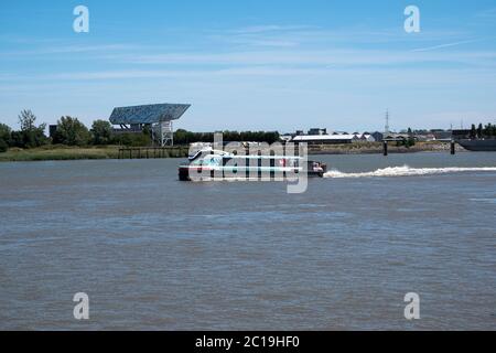 Anvers, Belgique, le 31 mai 2020, le bateau-bus navigue sur l'Escaut sur la rive gauche Banque D'Images