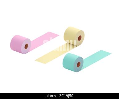 Papier toilette multicolore. Rouleaux colorés de papier toilette - rose, vert, jaune. Conceptuellement - diversité, choix. illustration 3d Banque D'Images