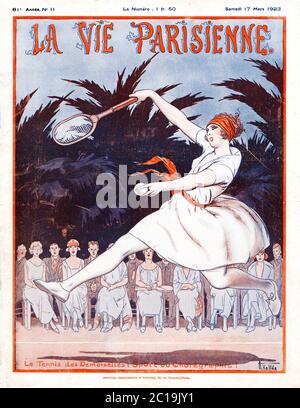 Tennis des Desmoielles, Sport ou Choreographie ? 1923 couverture de magazine français vantant la grâce et la beauté du tennis pour femmes Banque D'Images