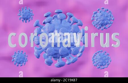 Modèle abstrait de souche virale du coronavirus du syndrome respiratoire de l'est ou du nouveau coronavirus 2019-nCoV avec texte sur fond violet. illustration 3d Banque D'Images