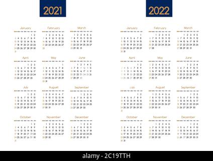 Calendrier nouvel an 2021 et 2022 modèle de planificateur vectoriel avec moderne simple bleu marine et or propre design.Holiday event adenda, semaine commence dimanche.12 Illustration de Vecteur