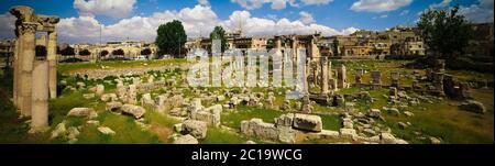 Vue panoramique sur les ruines du temple de Vénus, Baalbek, Beqaa, vallée, Liban Banque D'Images