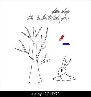 une figure symbolique du lapin et du trou de lapin sur l'adrénochrome Illustration de Vecteur