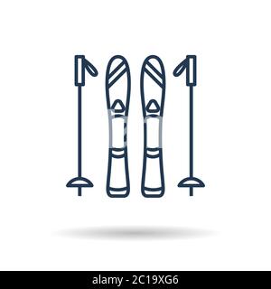 Icône linéaire du ski de montagne et des bâtons Illustration de Vecteur