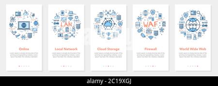 Vector cinq bannières Internet - WAF, LAN, Web mondial Illustration de Vecteur
