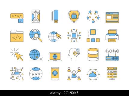 Jeu d'icônes de COULEUR linéaire 3 - TECHNOLOGIE INTERNET Illustration de Vecteur