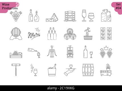 Linear Icon Set 4 - PRODUCTION DE VIN Illustration de Vecteur