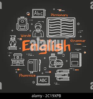 Concept de sujet anglais rond sur tableau noir Illustration de Vecteur
