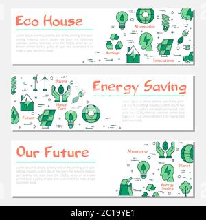 Trois bannières horizontales écologiques Illustration de Vecteur