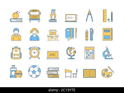 Ensemble d'icônes DE COULEUR linéaire 5 - ÉDUCATION SCOLAIRE Illustration de Vecteur