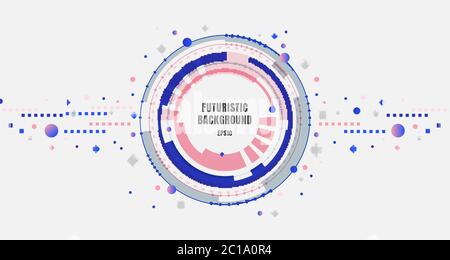 Technologie de design de bannière abstraite cercles d'engrenage bleu et rose futuristes avec éléments géométriques sur fond blanc. Illustration vectorielle Illustration de Vecteur