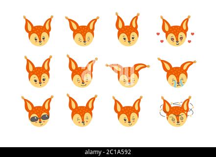 Ensemble coloré d'émotions. Mignonne, heureuse, triste, amusante, pleurant et autres expressions d'écureuil. Illustration vectorielle de style plat Illustration de Vecteur