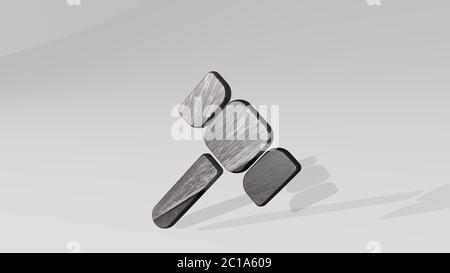 les outils marteler d'un point de vue sur le mur. Une sculpture épaisse faite de matériaux métalliques de rendu 3D. Blanc et concept Banque D'Images