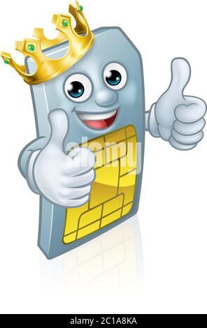 Carte SIM téléphone portable King Thumbs Up Mascot Illustration de Vecteur