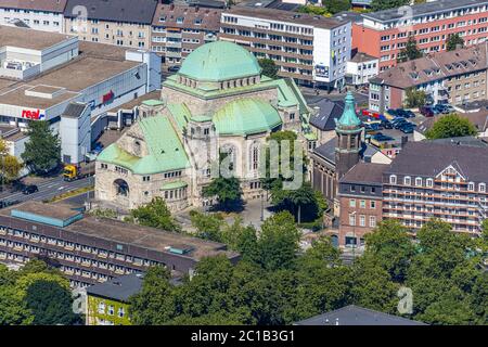 Photographie aérienne, ancienne synagogue, Edmund-Körner-Platz, Essen, région de la Ruhr, Rhénanie-du-Nord-Westphalie, Allemagne, DE, Europe, Maison de la culture juive, Culture Banque D'Images