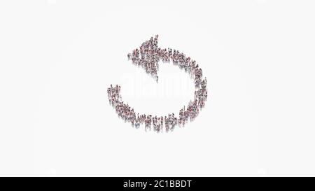 rendu 3d de la foule de différentes personnes en forme de sens inverse des aiguilles d'une montre symbole de flèche de rafraîchissement sur fond blanc isolé Banque D'Images