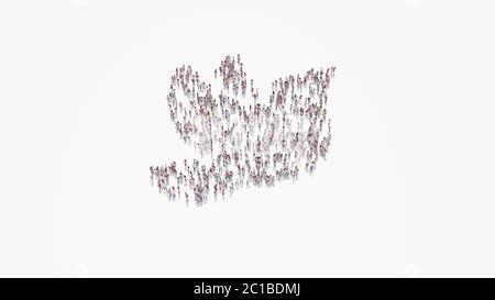 rendu 3d de la foule de différentes personnes en forme de symbole d'oiseau à partir du profil sur fond blanc isolé Banque D'Images