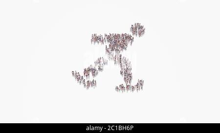 rendu 3d de la foule de différentes personnes en forme de symbole de patinage sur fond blanc isolé Banque D'Images