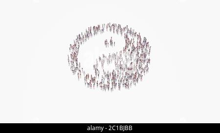 rendu 3d de la foule de différentes personnes en forme de symbole de yin yang sur fond blanc isolé Banque D'Images