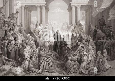 L’entrée du Christ à Jérusalem. Après une gravure du XIXe siècle par Frank Hunter Potter d'une oeuvre de Gustave Dore. Banque D'Images